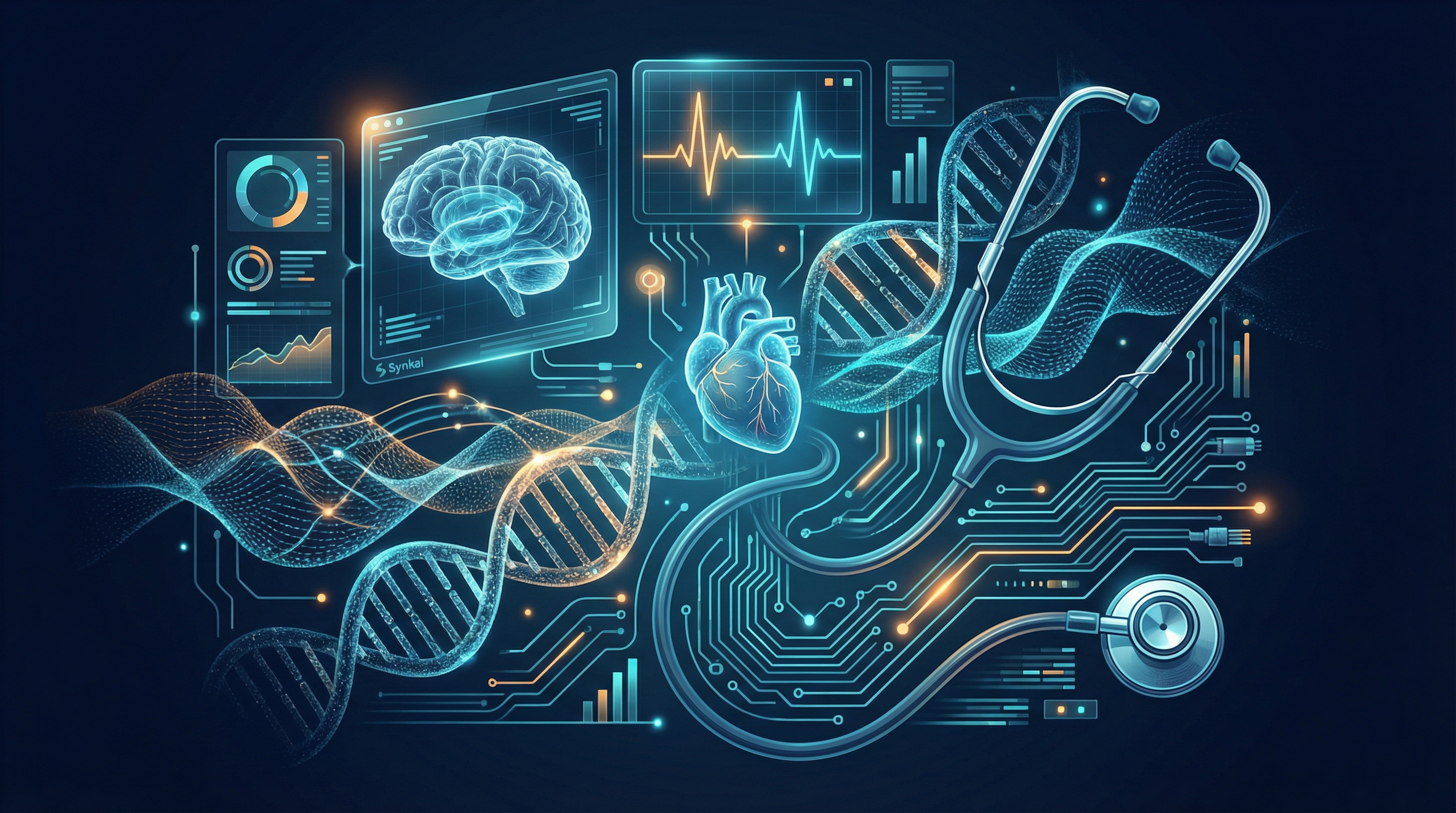 Interface médica digital com elementos de inteligência artificial auxiliando diagnósticos